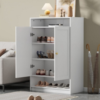 Flieks Schuhschrank mit 2 Türen (1-St, B73/D34/H109 cm) Schuhkommode mit verstellbaren Regalen Schuhregal Weiß, 5 Fächern