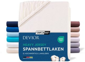 Devior Spannbettlaken Heavy aus 100% Baumwolle mit 160 g/m² - Blickdicht mit Einlaufschutz, Jersey, Gummizug: Rundumgummizug, Laken bis 15cm Matratzenhöhe - Spannbettlaken 140 x 200 cm Blickdicht