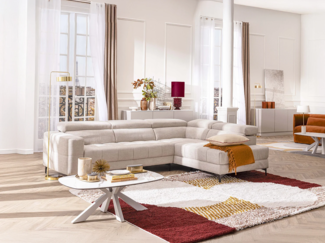 Vente-unique - Couchtisch - Sicherheitsglas, Keramik & Metall - Marmor-Optik Weiß - DERIYA von Maison Céphy