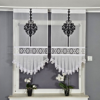 Gardinen by Justyna Scheibengardine 2er Gerade Panel Set mit Gipüre, Kräuselband (4 St), transparent, Voile, Fertiggardine,Paneele,Modern,Fensterdeko,Azur,Firany