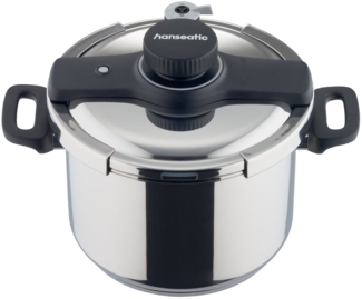 Hanseatic Schnellkochtopf hanseatic, Edelstahl 18/10 (4-tlg), Einhand-Schnellkochtopf mit Dämpfeinsatz und zusätzlichem Glasdeckel