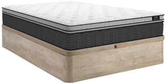 Vente-unique - Set aus Bettgestell mit Bettkasten + Taschenfederkernmatratze & Topper - 160 x 200 cm - Hybridmatratze - Stärke 30 cm - Holzfarben hell - GAMIANI von YSMÉE