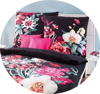 Kaeppel Bettwäsche Kaeppel Linon / Renforcé Bettwäsche 155x220cm 2 tlg. Euphoria Pink, Renforcé, 2 teilig, Schwarze Bettwäsche mit buntem großen Blumenmotiv