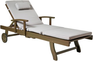 Sonnenliege mit Kissen AMANTEA PREMIUM Akazienholz Hellgrau