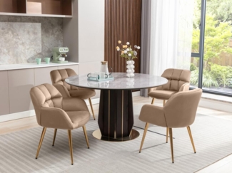 Vente-unique - Stuhl mit Armlehnen 2er-Set - Samt & goldfarbenes Metall - Beige - PEGA