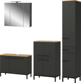 GERMANIA Badmöbel-Set Yonkers, Set bestehend aus Waschbeckenunterschrank, Spiegelschrank, Hochschrank