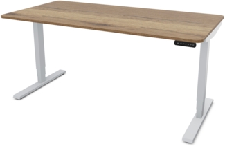ASSMANN Elektrisch höhenverstellbarer Schreibtisch Y-Line Curved 180x80 cm Eiche Tabak Weißaluminium Metall Holz