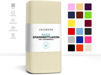 JACOBSON Jersey Spannbettlaken Spannbetttuch Baumwolle Bettlaken (60x120-70x140 cm, Natur)