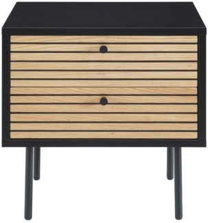 Nachtkommode 50 x 40 cm MDF Schwarz Eichenholzfront geriffelt mit 2 Schubladen