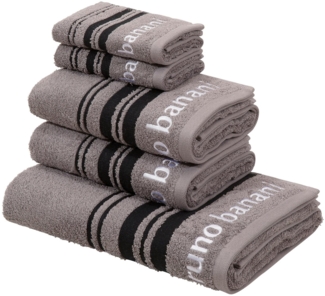Bruno Banani Handtuch Set Daniel, 1 Duschtuch 70x140, 2 Handtücher 50x100, 2 Gästetücher 30x50, Walkfrottee (Set, 5-St), Streifen-Bordüre & Markenlogo, 100% Baumwolle