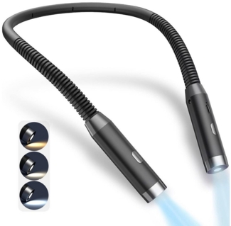 Sunicol LED Leselampe Hals Leselampe Buch, 3 Farben und 3 Helligkeitsstufen, Wiederaufladbar, Halslampe für Lesen Stricken Häkeln Nähen Campen Reparieren