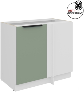 Küchen Eckunterschrank 105 cm Küche ARIA Aquamarin ultra matt + Weiss matt, hochwertige Fronten mit Anti Fingerprint Beschichtung Küchenzeile Küchenblock