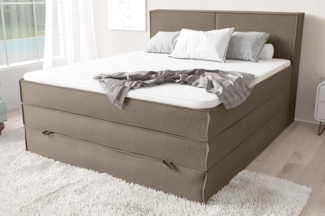 99rooms Santiago Boxspringbett Hellbraun Strukturstoff INARI 160x200 cm Bonell-Federung