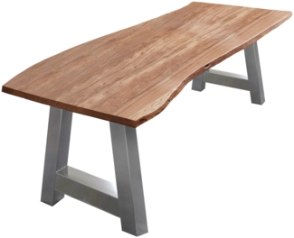Esstisch Landhausstil Baumkantentisch »Adelaide« massive Akazie Natur 180x90 silber 525131