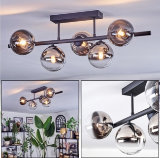 hofstein Deckenleuchte Deckenlampe aus Metall/Glas in Schwarz/Chrom-/Rauchfarben/Klar, Deckenleuchte im Retro/Vintage-Design (Schirme Ø 12 cm), 5 x G9