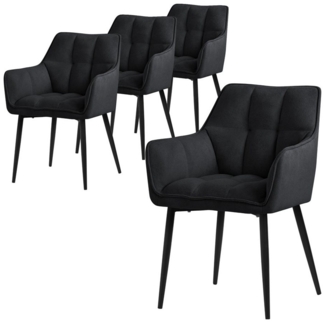 ML-DESIGN Polsterstuhl Esszimmerstuhl mit dickem gepolsterter Sitz Rücken- und Armlehnen (4 St), Wohnzimmerstuhl aus Frotteestoff Schwarz Loungesessel Küchenstuhl