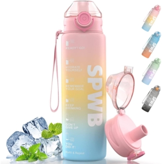 Trinkflasche SPWB 1L Sportflasche BPA-frei, Auslaufsicher, mit Zeitmarkierung