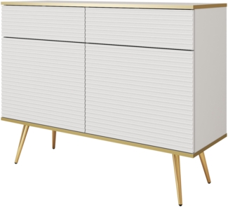 Kommode Orenate MDF KSZ107 (Farbe: Weiß / Weiß + Gold)