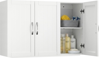 Sweetcrispy Hängeschrank Badezimmer, schmaler Wand-Organizer mit verstellbaren Regalböden, für Bad/Küche/Waschraum/Flur, Weiß, 90 x 30 x 60 cm