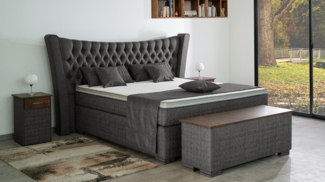 Meisterbetten Boxspringbett Oslo 200x220 in MS-Grey, Matratzenbezug Oslo, Ergoflex-Topper