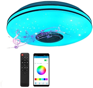 BlingBin LED Deckenleuchte Fernbedienung & APP-Steuerung Dimmbar 36W mit Bluetooth Lautsprecher, LED-Musik-Deckenleuchte, Bluetooth-Verbindung und WIFI-Verbindung, LED fest integriert, Warmes, kaltes Weiß, RGB, natürliches Licht, Deckenlampe Sternenhim...