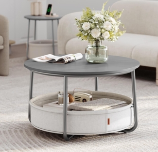 VASAGLE Couchtisch, Beistelltisch, Wohnzimmertisch mit Korb aus Stoff, modern, ∅75 x 45 cm， grau