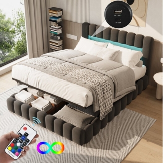 Gdood Polsterbett Stauraumbett Doppelbett LED, Leinenstoff (1-tlg, Type-C + USB, Hydraulisch hebbarer Stauraum), Mit Bettkasten, LED-Beleuchtung, USB-Anschluss, 180x200 cm