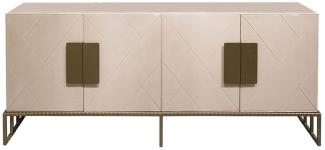 Casa Padrino Designer Sideboard Creme / Messing 200 x 40 x H. 80 cm - Wohnzimmer Keramik Schrank mit 4 Türen - Luxus Möbel