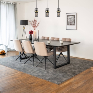 HOME DELUXE Essgruppe Eckig AVENCIA inkl. U-Fuß - 240 x 120 cm Dark Oak 6 Stühle Hellbraun