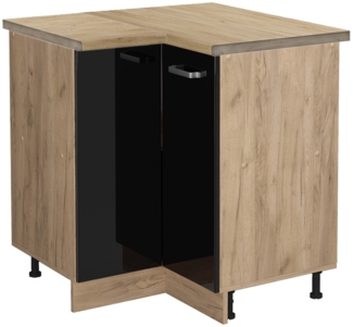 Eckunterschrank R-Line Schwarz Hochglanz 75.6 cm , AP Eiche Vicco