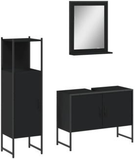 vidaXL 3-tlg. Badmöbel-Set Schwarz Holzwerkstoff 3214349