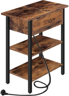 HOOBRO Beistelltisch Flip-Top mit Ladestation Ablage Dunkelbraun Stabil