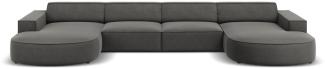 Micadoni 6-Sitzer Samtstoff Panorama Sofa rund Jodie | Bezug Light Grey | Beinfarbe Black Plastic