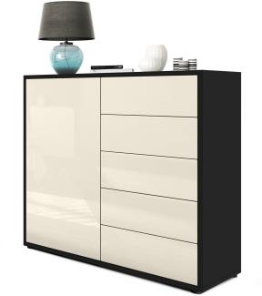 Vladon Sideboard Ben V2, Kommode mit 1 Tür und 5 Schubladen, Schwarz matt/Creme Hochglanz (79 x 74 x 36 cm)