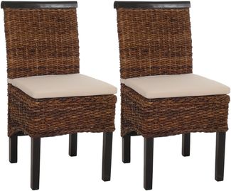 2er-Set Esszimmerstuhl Korbstuhl M45 Stuhl Bananengeflecht ~ dunkel, mit Kissen