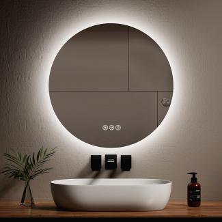 EMKE LED Badspiegel mit Beleuchtung Touch Beschlagfrei 3 Lichtfarbe Dimmbar Wandspiegel ф70cm Rund