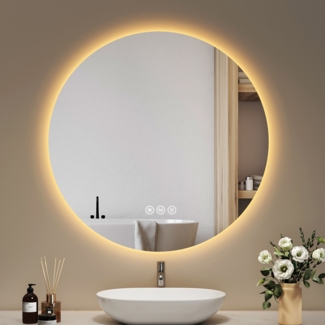 EMKE LED Badspiegel mit Beleuchtung Touch Beschlagfrei 3 Lichtfarbe Dimmbar Wandspiegel ф70cm Rund