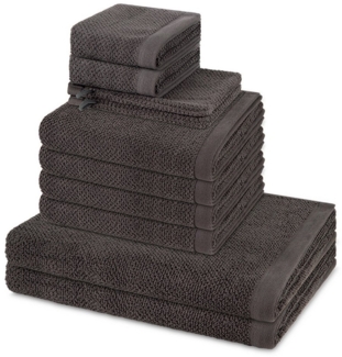 Möve Bliss 8 tlg. Frottier-Set - 2 X Handtuch (50 X 100cm), 2 X Duschtuch (67 X 140cm), 2 X Gästetuch (30 X 50cm), 2 X Waschhandschuh (15 X 20cm) - 500 - Graphite