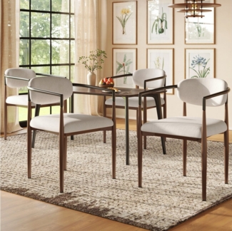 MODFU Esszimmerstuhl Luxus-Stuhl,Make-up-Stuhl (Ergonomischer Esszimmerstuhl aus Leinenstoff – Moderner Luxusstuhl für Esszimmer & Wohnzimmer, Verstellbare Eisenbeine, Atmungsaktiv und Komfortabel, 4 St)