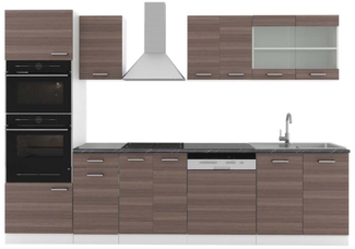 Küchenzeile R-Line Edelgrau/Weiß 300 cm mit Hochschrank, AP Anthrazit Vicco