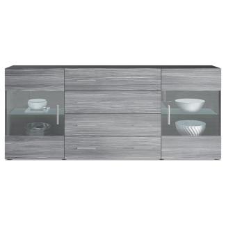 Sideboard Kommode Bari V2, Korpus in Schwarz matt / Front in Avola-Anthrazit (166 x 72 x 35)