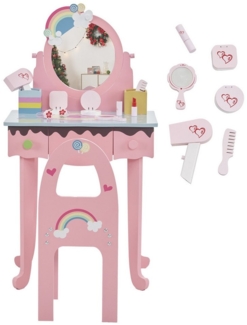 FCH Schminktisch Kinder Schminktisch Set, Prinzessin Frisiertisch, Schminkhocker und 3 Schubladen, Make-up Schminktisch Frisierkommode