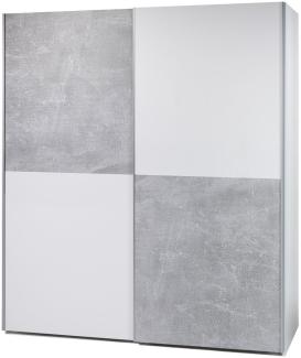 Schwebetürenschrank >Noni< in Weiß / Schachbrett Beton - 170x195x60cm (BxHxT)