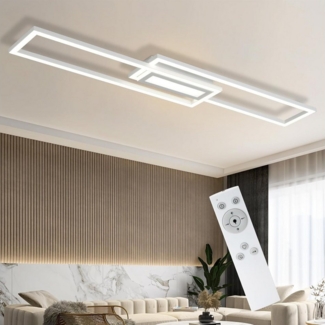 ZMH LED Deckenleuchte 50W Dimmbar Geometrisch Deckenlampe mit Fernbedienung Modern, Augenschutz, Einfache Installtion, LED fest integriert, 3000-6500K, Weiß/Schwarz Flurlampe Wohnzimmer Schlafzimmer