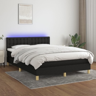 vidaXL Boxspringbett mit Matratze & LED Schwarz 140x190 cm Stoff 3134031