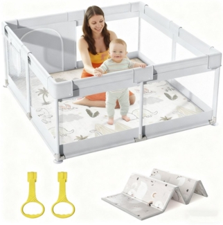 MC Star Laufstall Baby 120x120 cm (ideal für den Innenbereich, Großer Baby Laufgitter), Sicherheit Spielplatz Kinder mit Netzdesign