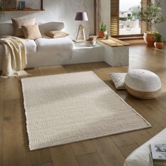 TaraCarpet Wollteppich TaraCarpet Handwebteppich Malmoe Fashion, rechteckig, Höhe: 10 mm, Handgewebter Teppich weiß Wohnzimmer Schlafzimmer Esszimmer 070X130