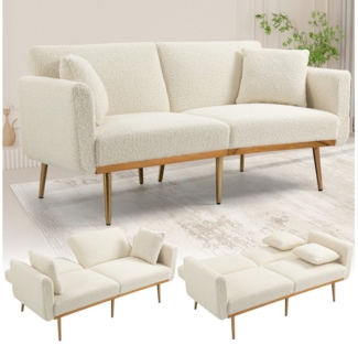LVHOM 2-Sitzer Klappsofa mit Bettfunktion + 2 passenden Kissen, 162(L)x80(B)x78(H) cm, platzsparend, verstellbare Rückenlehne (Schlaffunktion), Sitzfläche aus Samt/Fleece, Multifunktional & Luxus