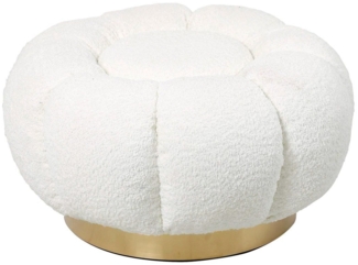 Pouf Florel aus Boucle-Stoff, Weiß, 65 x 65 x 35 cm