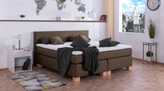 Meisterbetten Boxspringbett Vita 180x220 in W-Brown, Matratzenbezug Nano, Komfortschaum-Topper